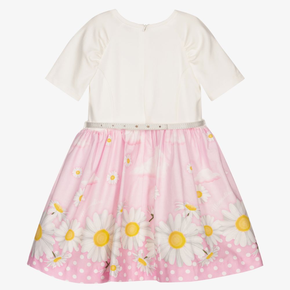Monnalisa-Pink & Ivory Daisies Dress | Childrensalon Outlet