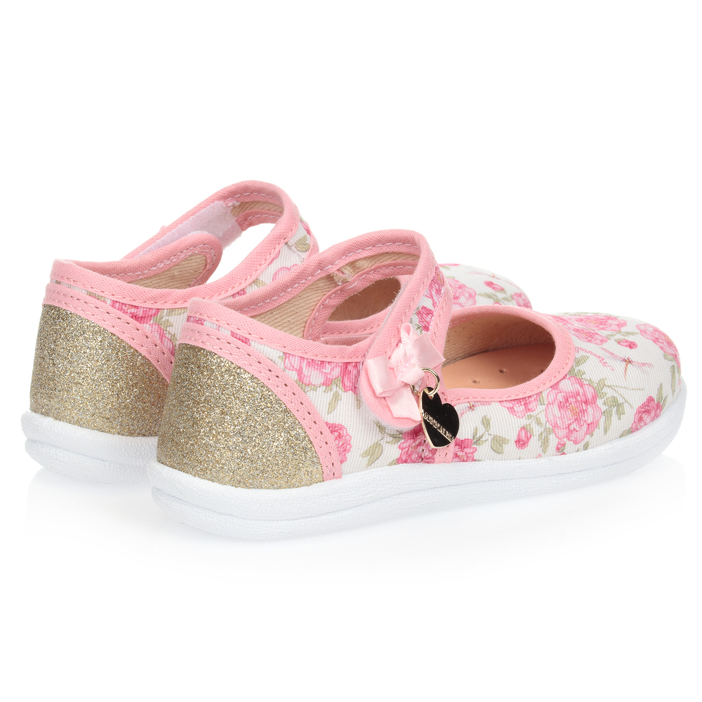 Monnalisa-Pink & Ivory Floral Shoes | Childrensalon Outlet