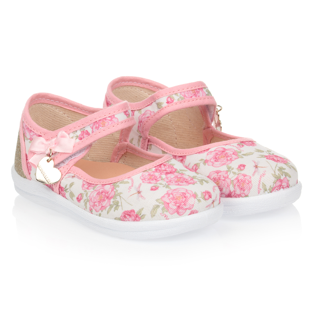 Monnalisa - Chaussures fleuries roses et ivoire | Childrensalon