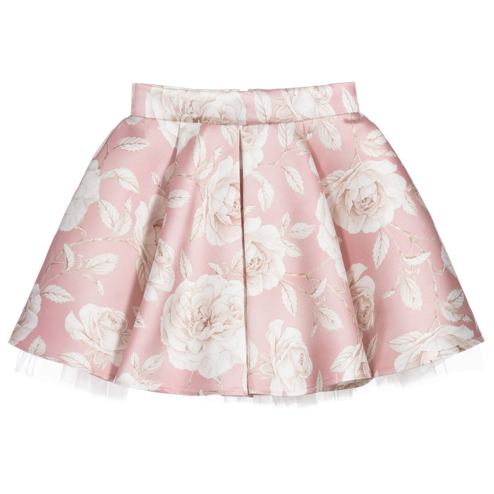 Monnalisa Chic - Розовая юбка с цветочным рисунком белого цвета | Childrensalon
