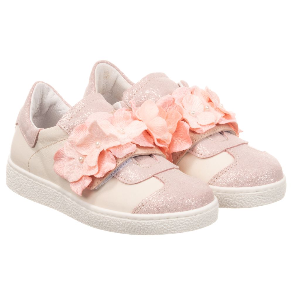 Monnalisa - Pink & Ivory Floral Trainers | Childrensalon