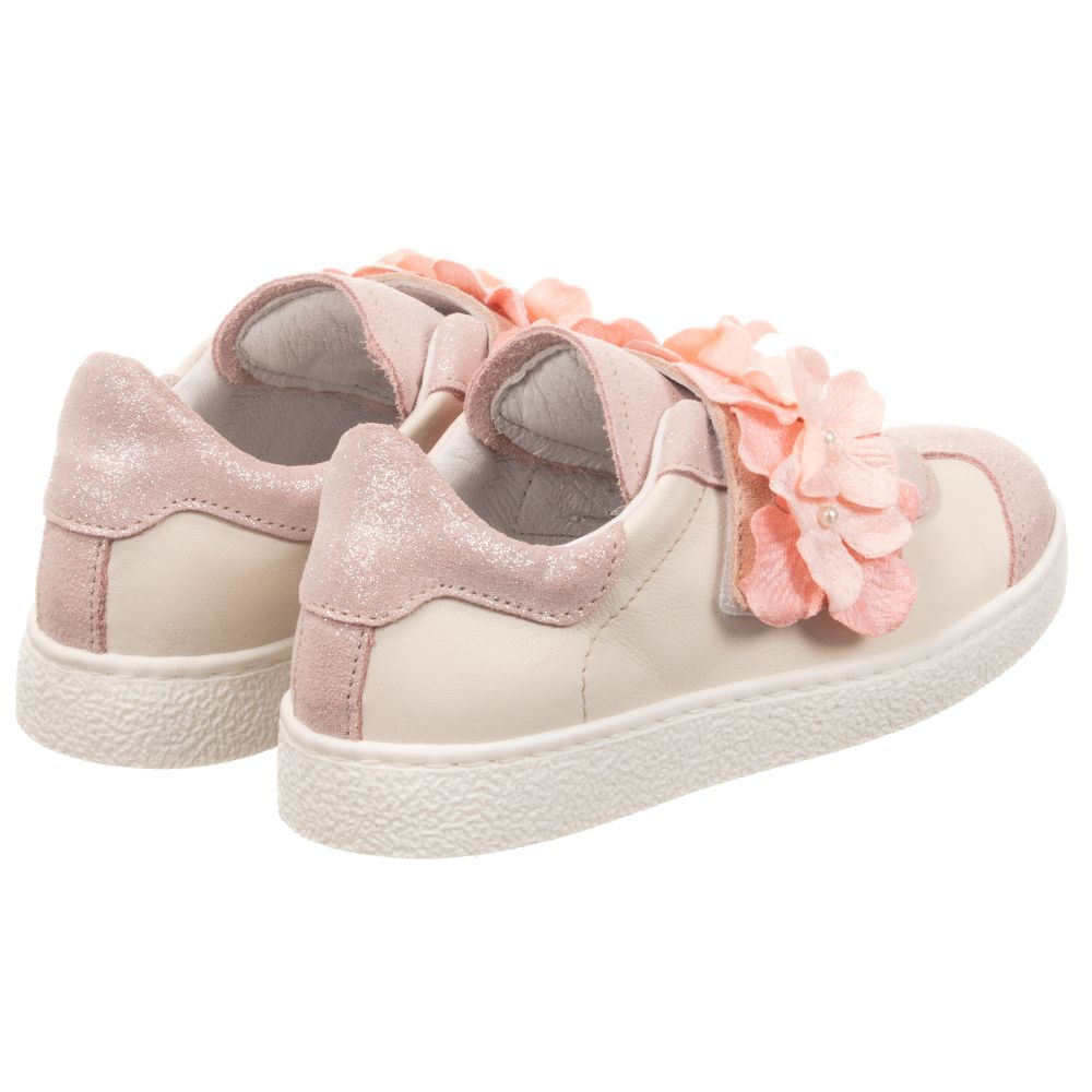 Monnalisa-Pink & Ivory Floral Trainers | Childrensalon Outlet
