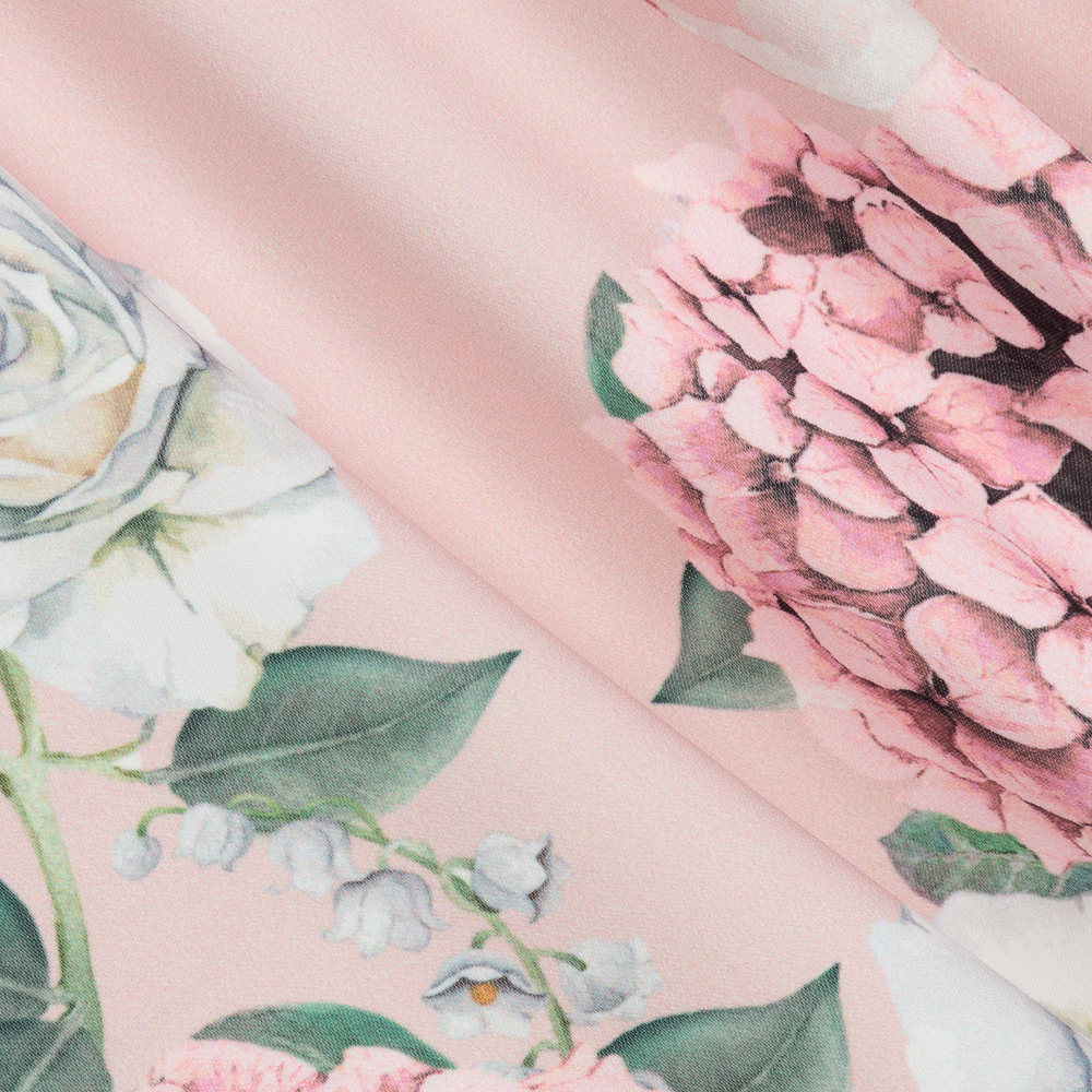 Monnalisa Chic-فستان كريب لون زهري وعاجي بطبعة ورود | Childrensalon Outlet