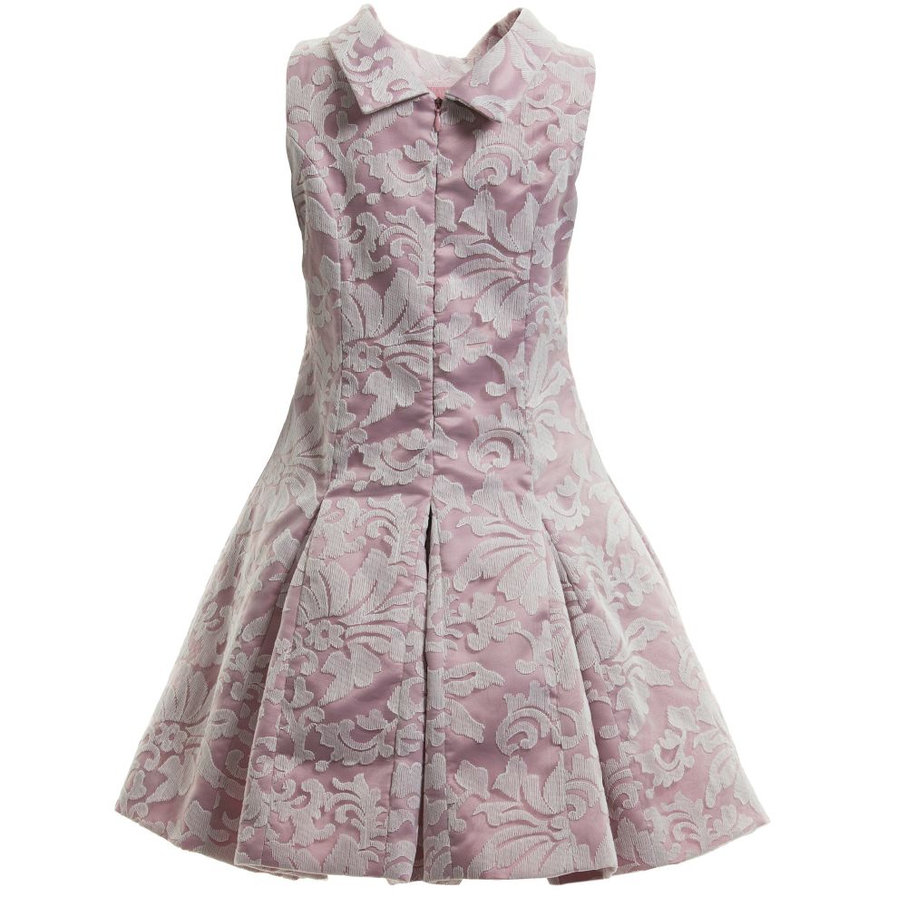 Monnalisa Шик-Pink Jacquard Dress with Organza Overlay | Childrensalon Outlet