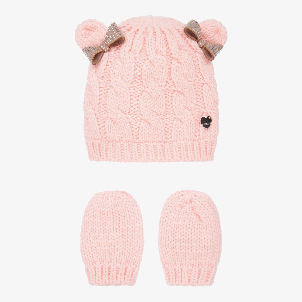 Monnalisa - Pink Knit Hat & Mittens Set | Childrensalon