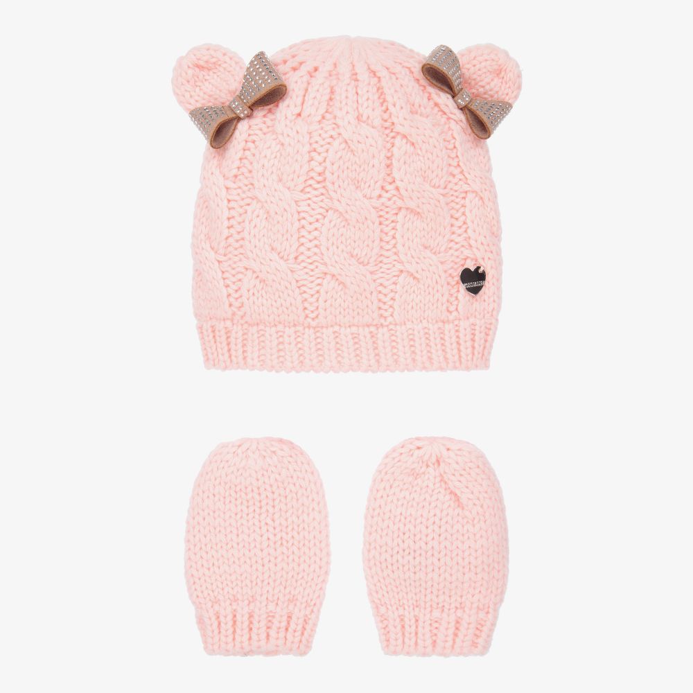 Monnalisa-Pink Knit Hat & Mittens Set | Childrensalon Outlet