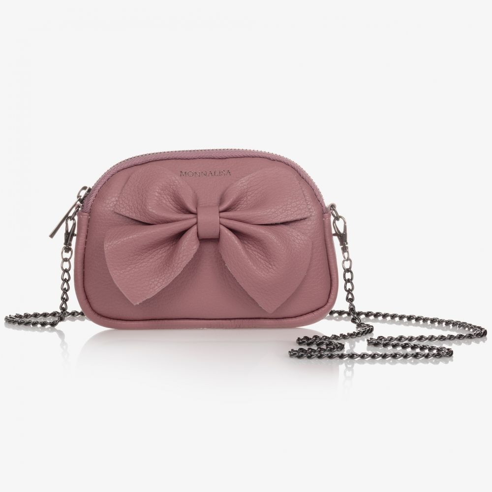 Monnalisa - Розовая кожаная сумочка с бантиком (18 см) | Childrensalon