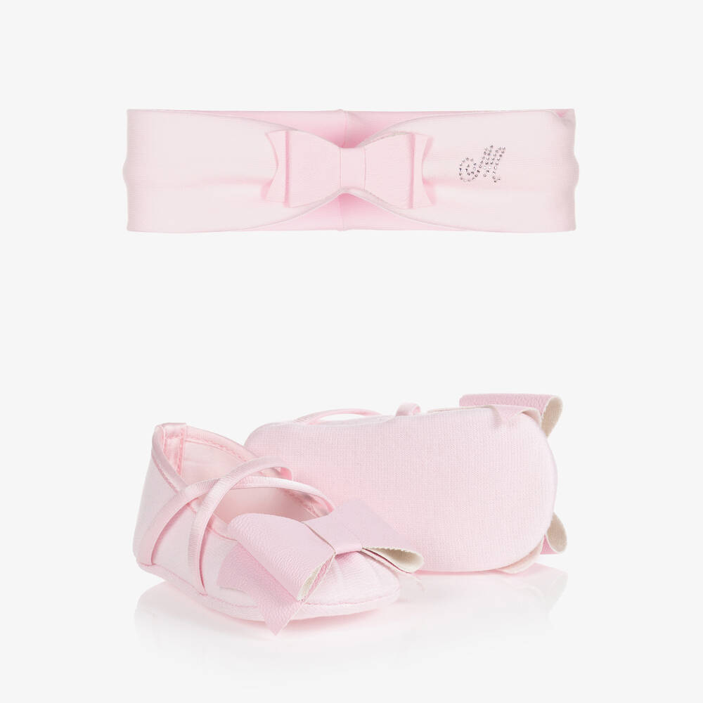 Monnalisa - Розовая повязка на голову и пинетки | Childrensalon