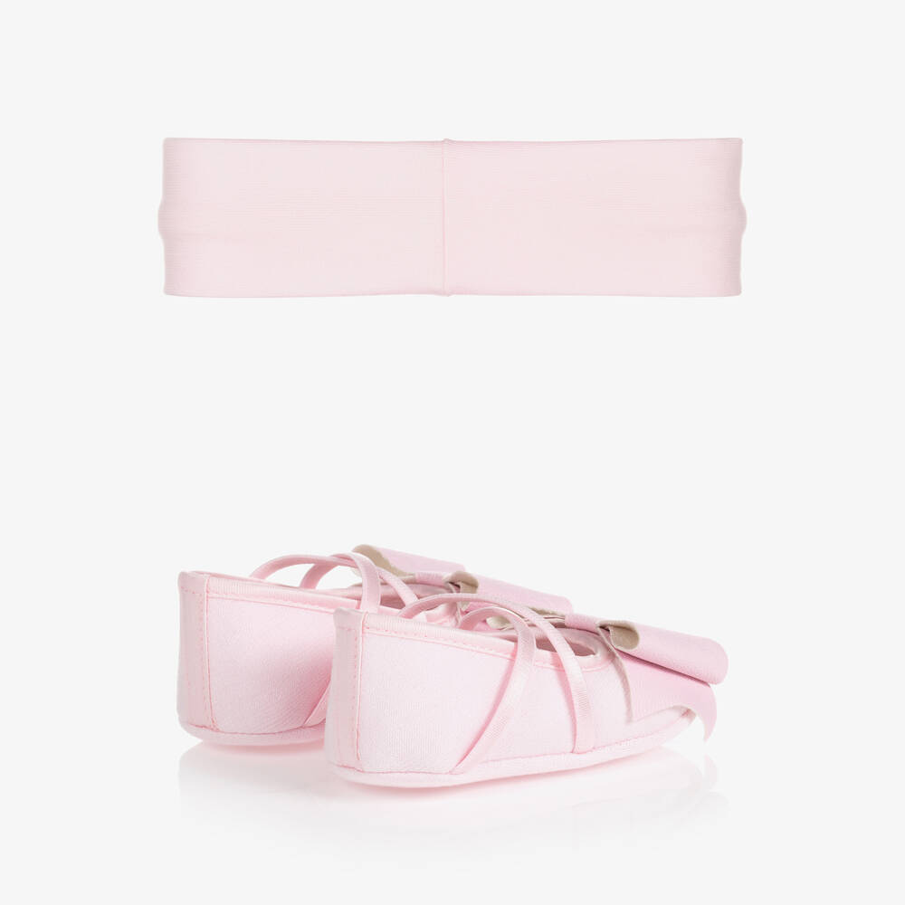 موناليزا-طقم طوق للرأس وحذاء لمرحلة ما قبل المشي لون زهري | Childrensalon Outlet