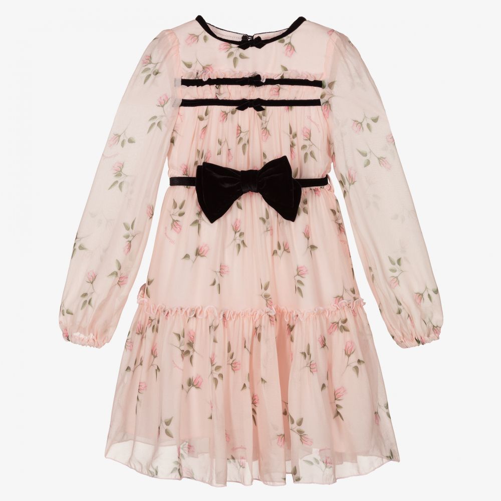 Monnalisa - Pink Rose Print Dress & Belt | Childrensalon