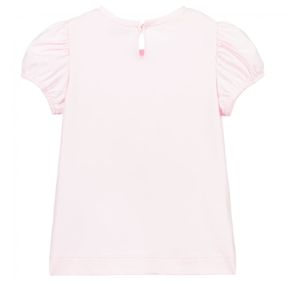 Monnalisa-Розовая хлопковая футболка с розами | Childrensalon Outlet