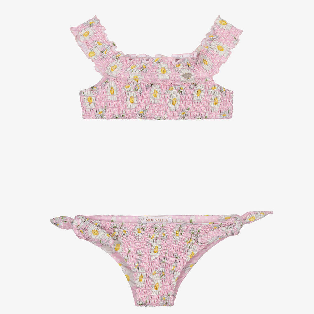 Monnalisa - Geraffter Bikini in Rosa mit Gänseblümchen-Motiv | Childrensalon