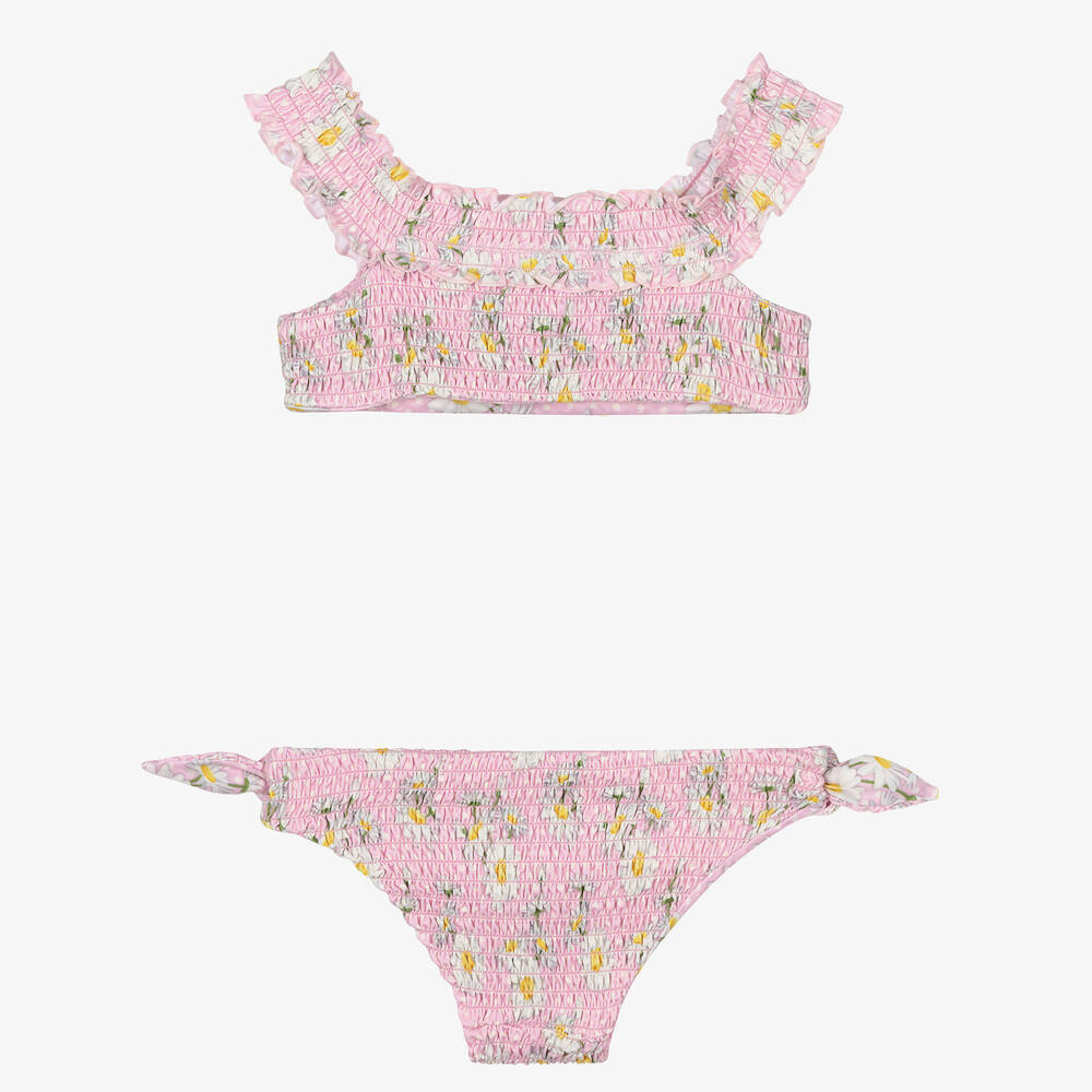 Monnalisa-Pink Ruched Daisies Bikini | Childrensalon Outlet