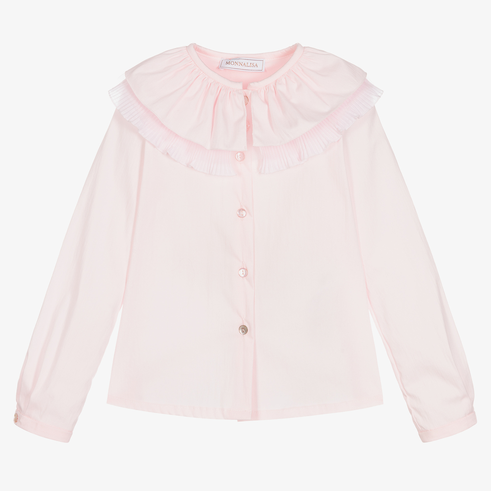 Monnalisa - Pink Ruffle Collar Blouse | Childrensalon