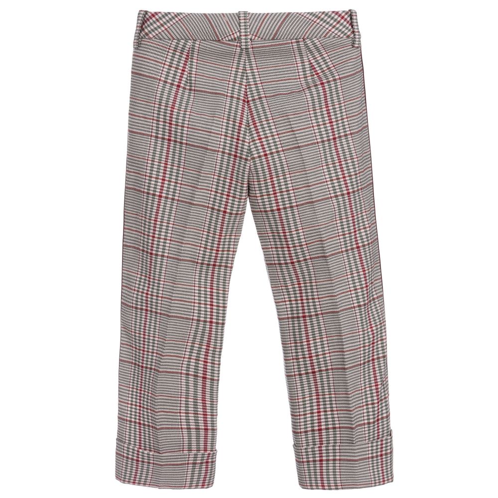 Monnalisa Chic-Pink Tartan Cotton Trousers | Childrensalon Outlet
