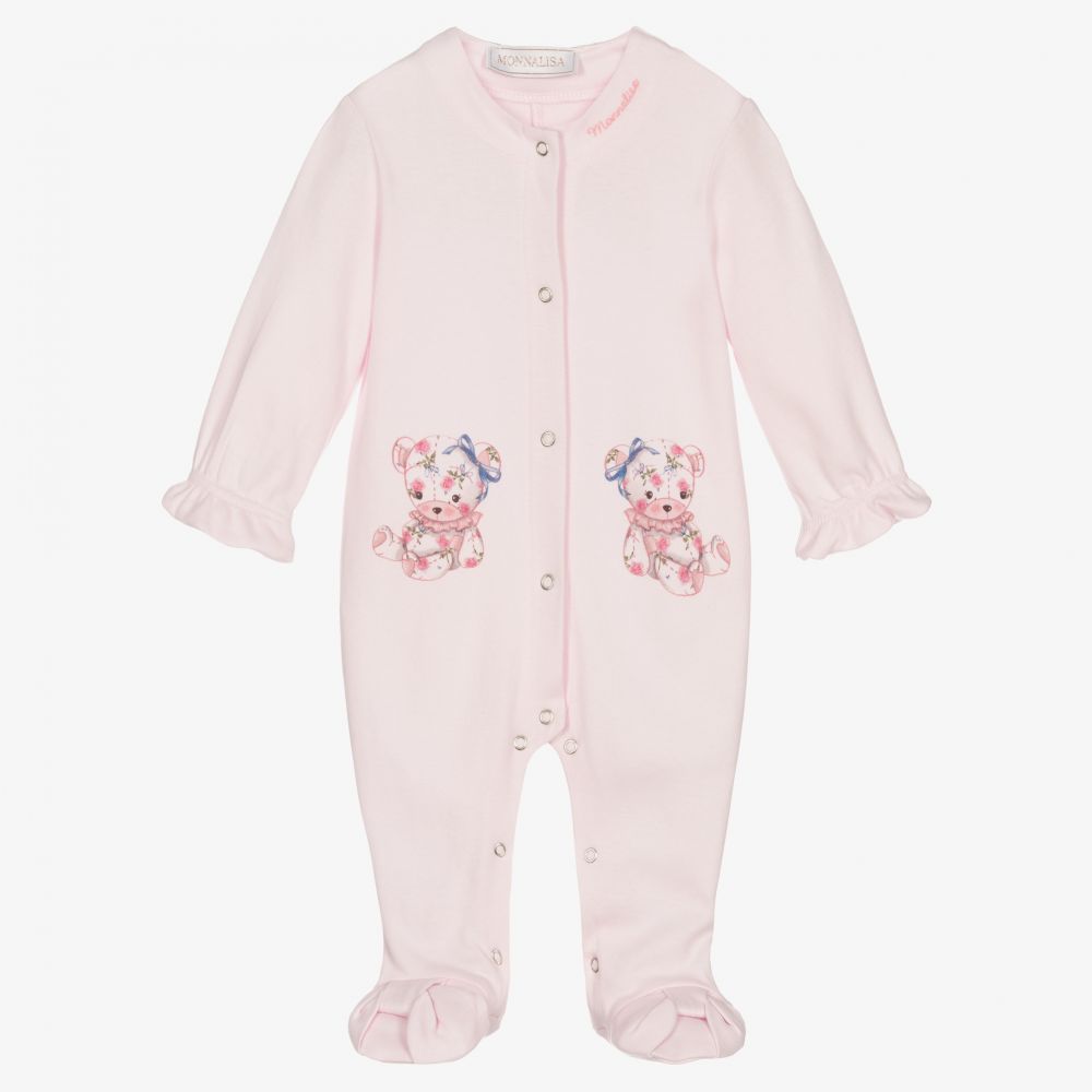 Monnalisa - Pink Teddies Babygrow  | Childrensalon