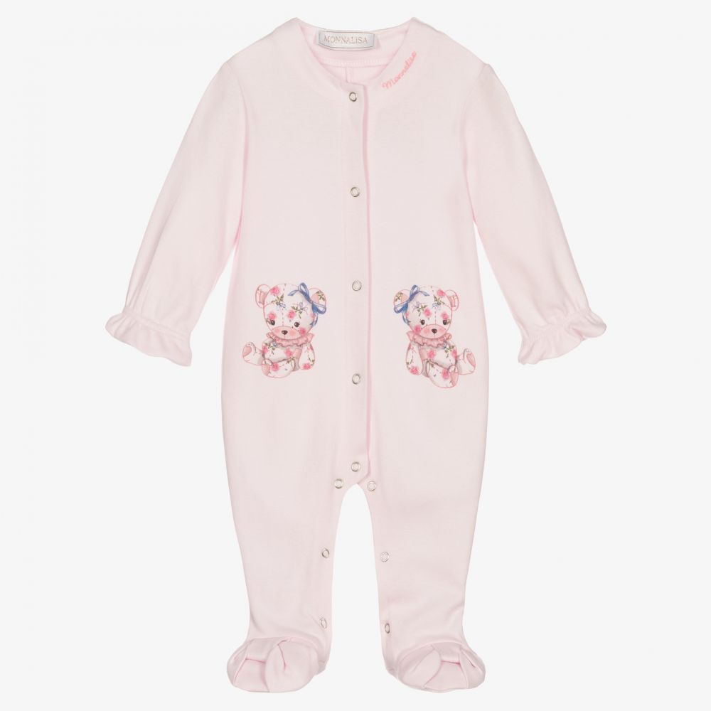 Monnalisa-Pink Teddies Babygrow  | Childrensalon Outlet