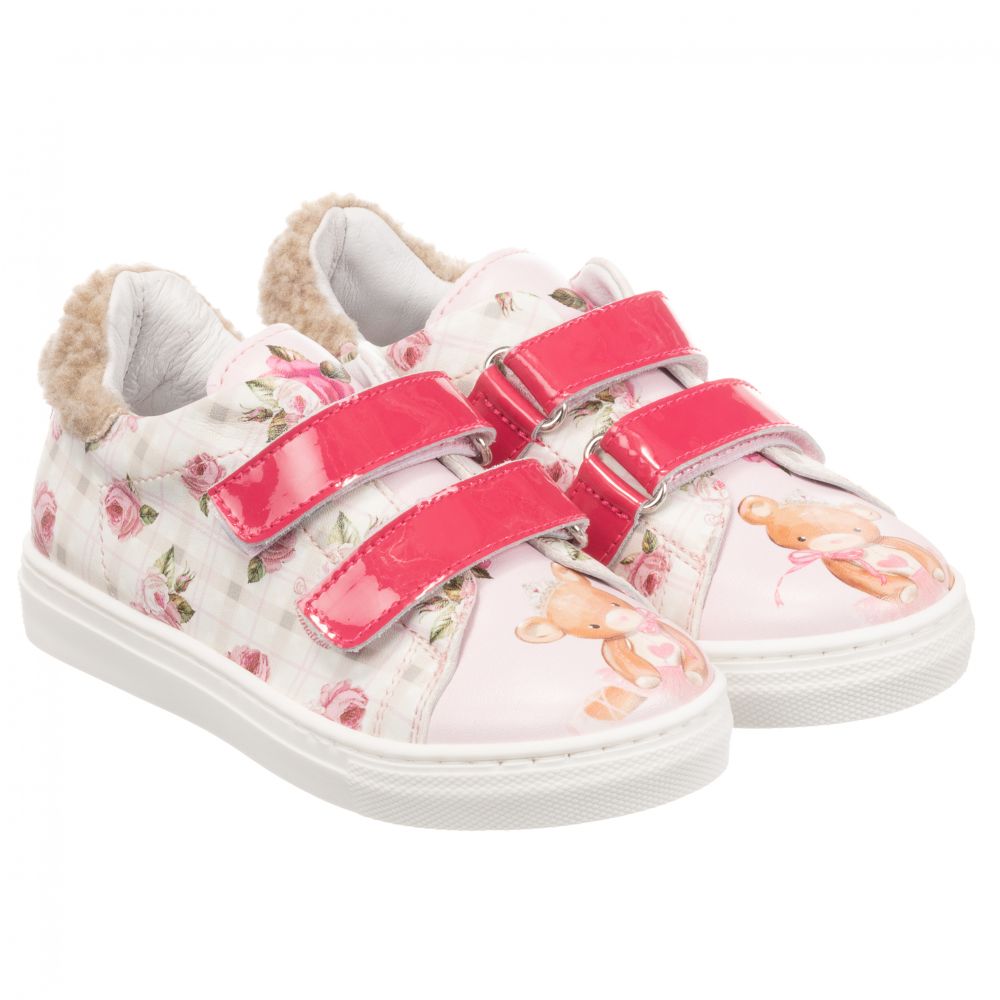 Monnalisa - Pink Teddy Print Trainers | Childrensalon