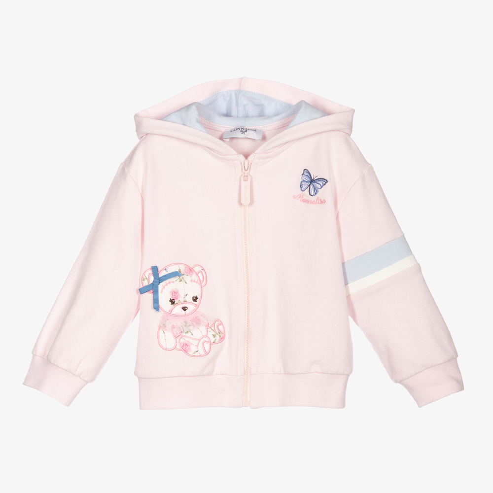 Monnalisa - Pink Teddy Zip-Up Top | Childrensalon