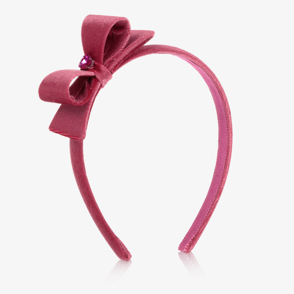 Monnalisa - Serre-tête rose velours à nœud | Childrensalon
