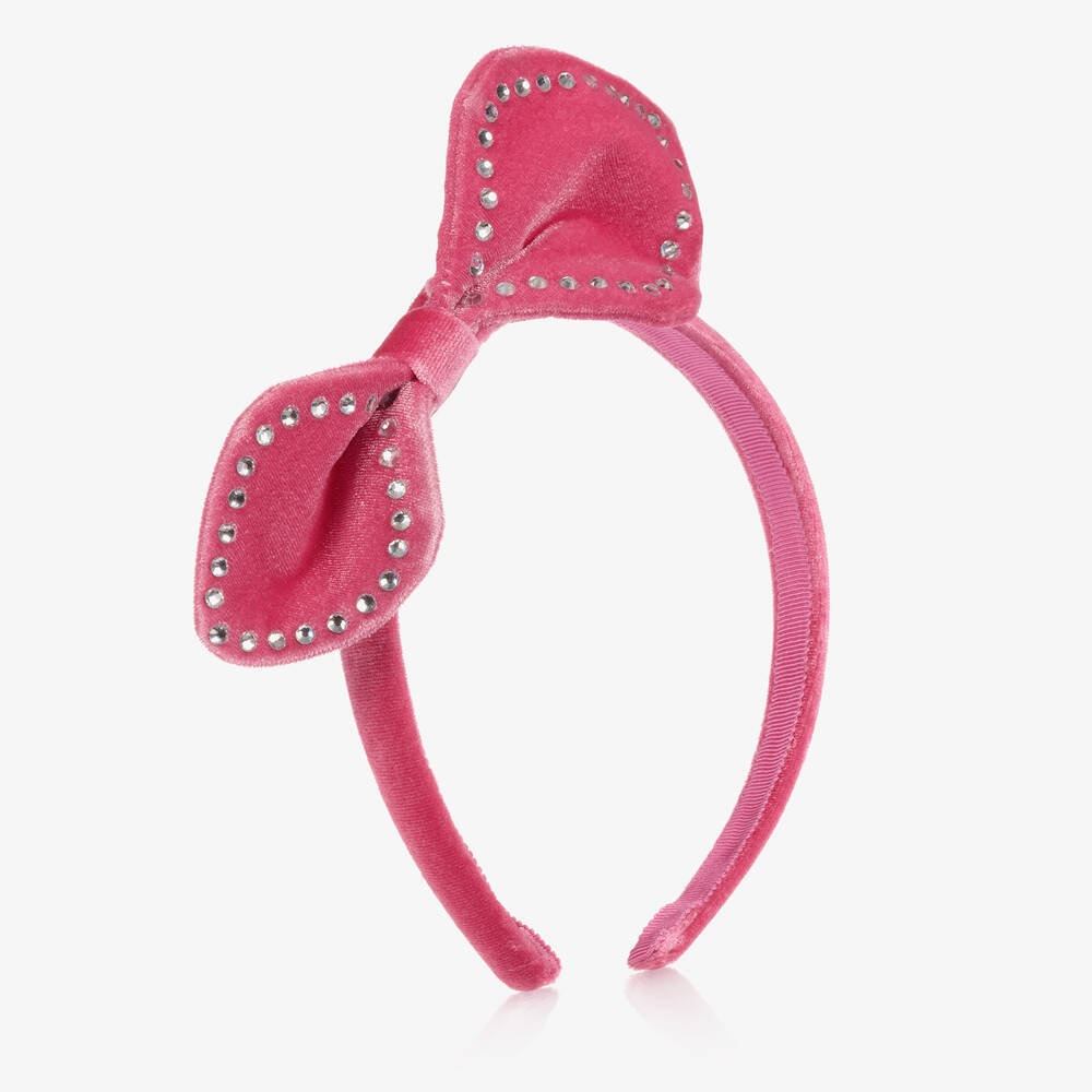 Monnalisa - Pink Velvet Bow Hairband | Childrensalon