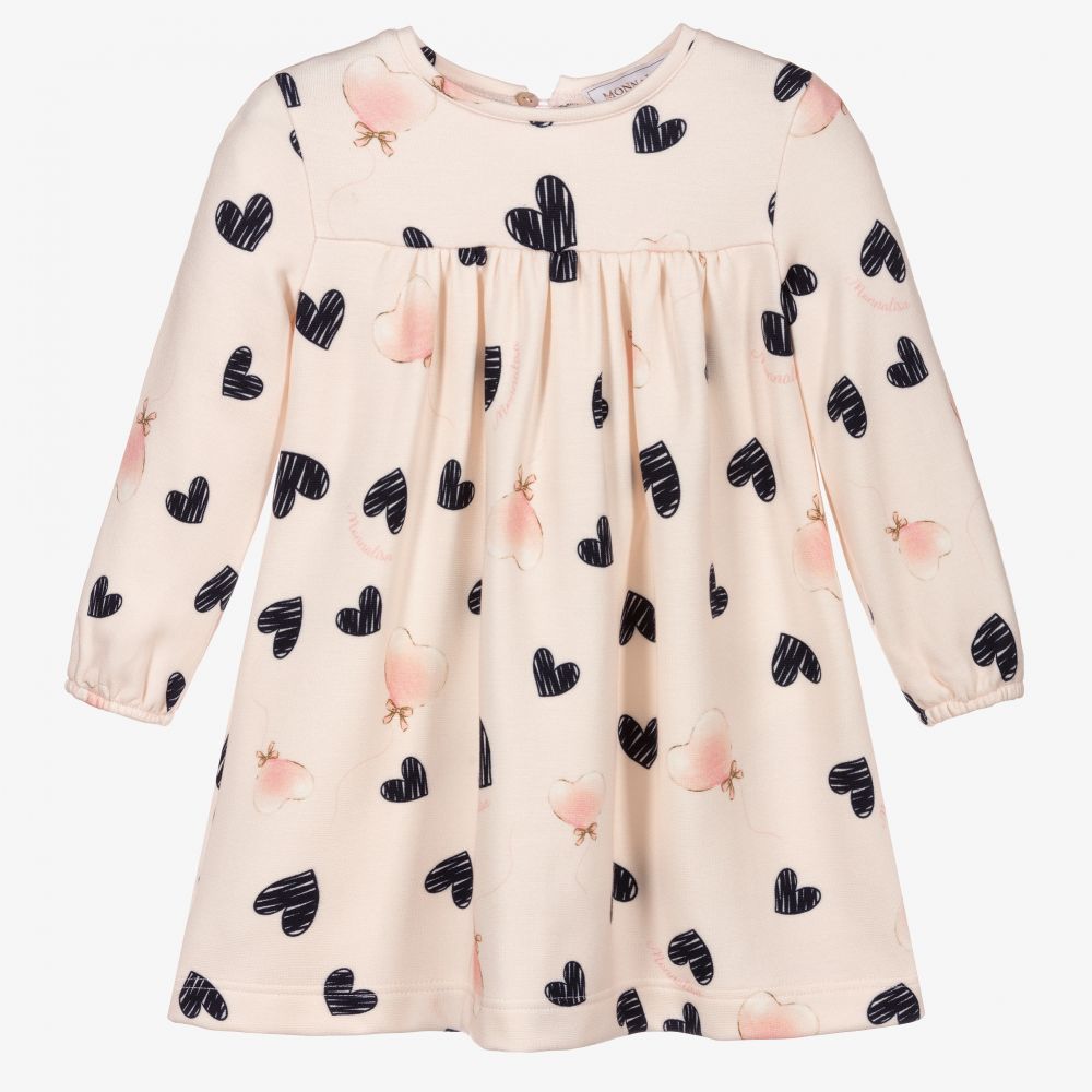 Monnalisa - Розовое платье из вискозы с сердечками  | Childrensalon