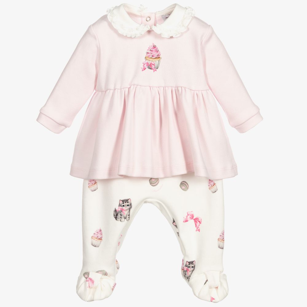 Monnalisa - Pink & White 2 Piece Babygrow | Childrensalon