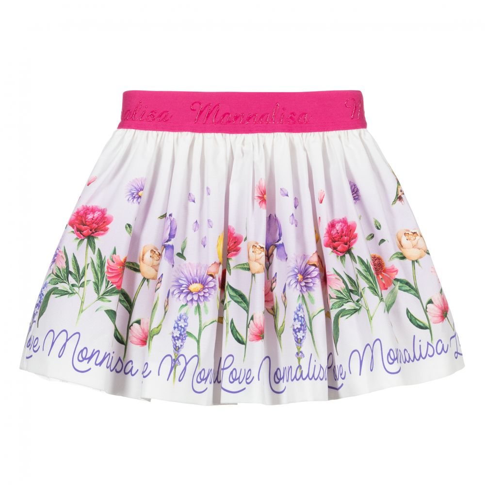 Monnalisa - Розово-белая юбка с цветочным рисунком | Childrensalon