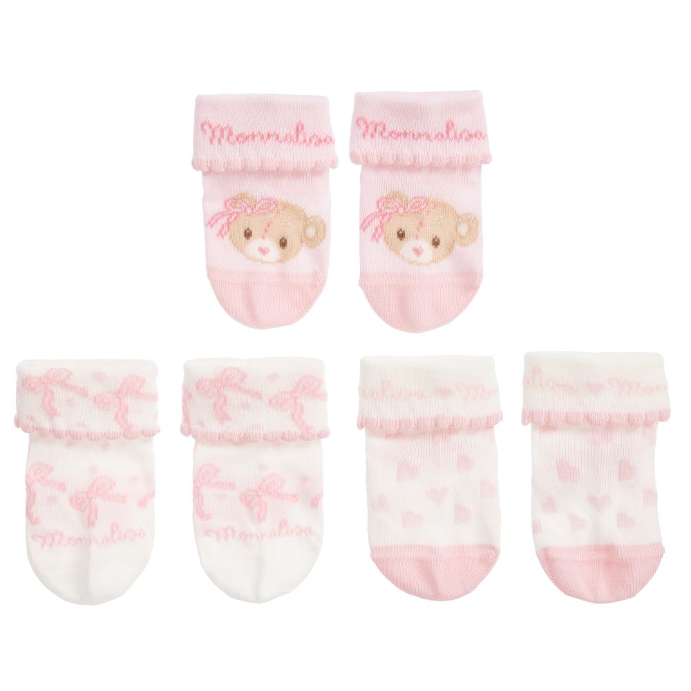 Monnalisa - Pink & White Socks (3 Pack) | Childrensalon