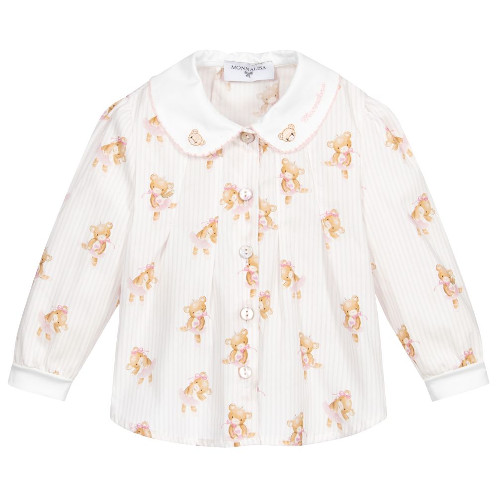 Monnalisa-Pink & White Teddy Blouse | Childrensalon Outlet