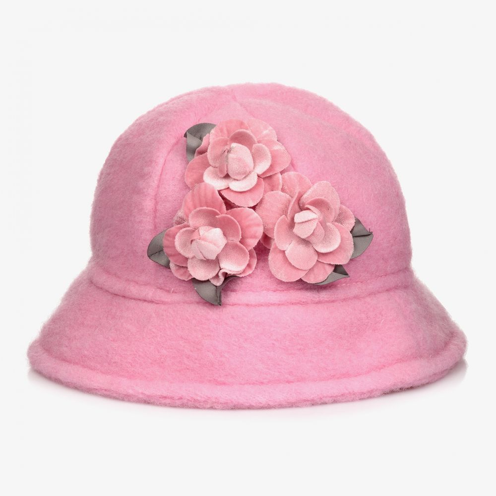 Monnalisa - Pink Wool Cloche Hat | Childrensalon