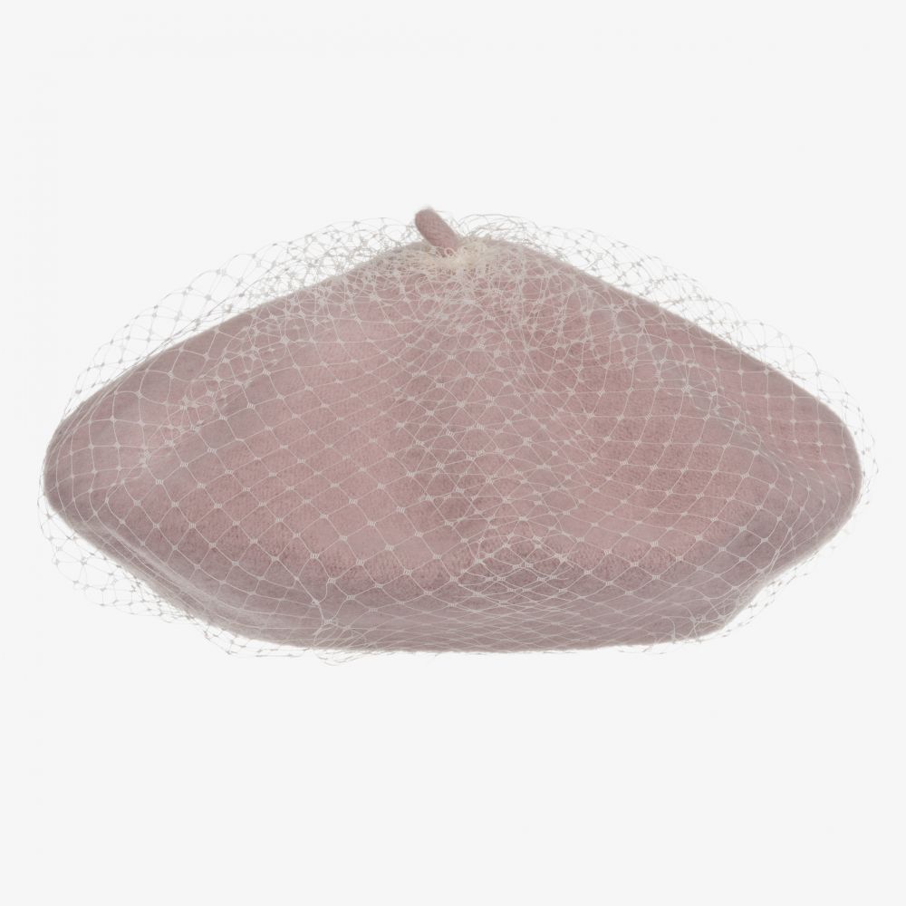 Monnalisa-Розовый шерстяной берет с цветком | Childrensalon Outlet