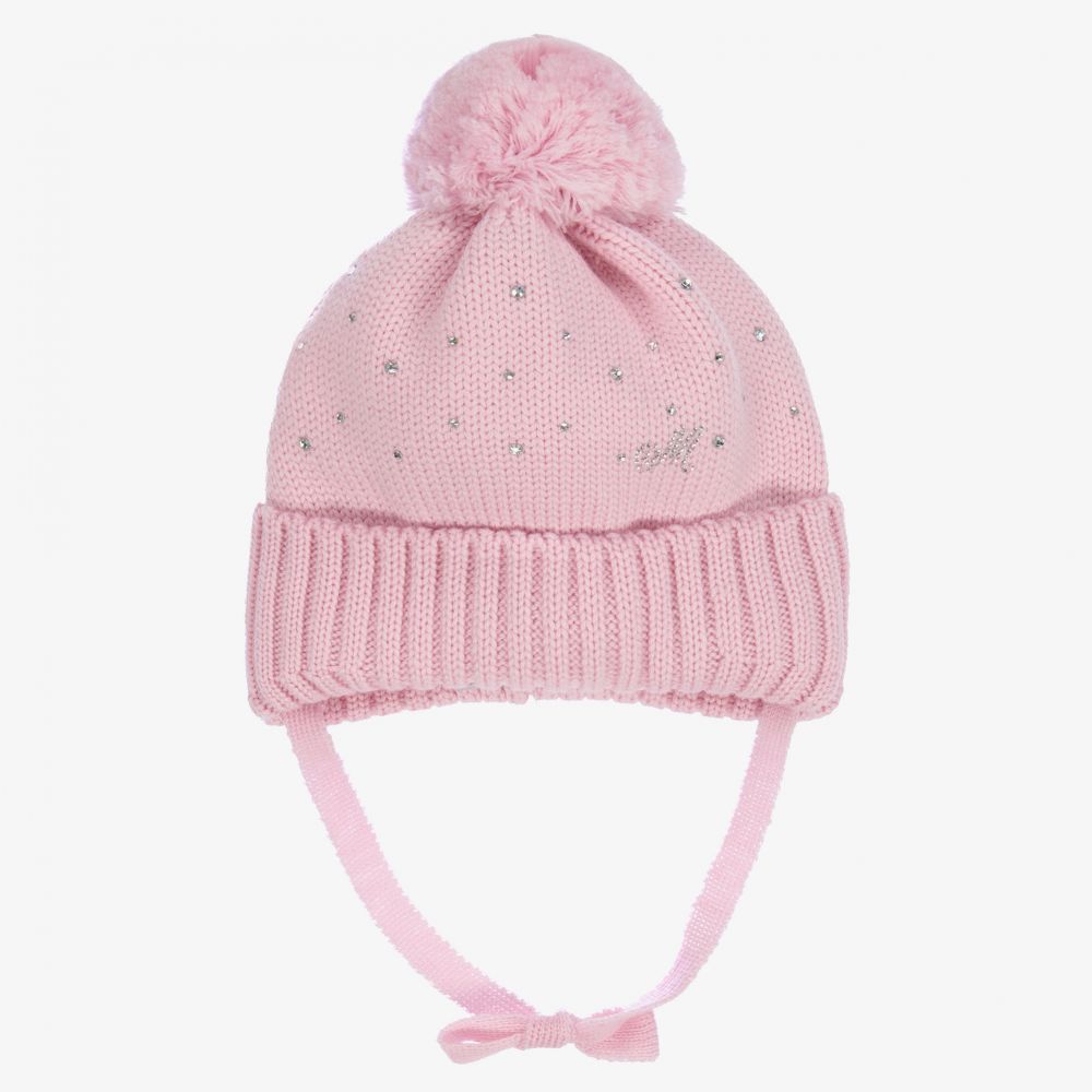 Monnalisa - Pink Wool Pom-Pom Hat | Childrensalon