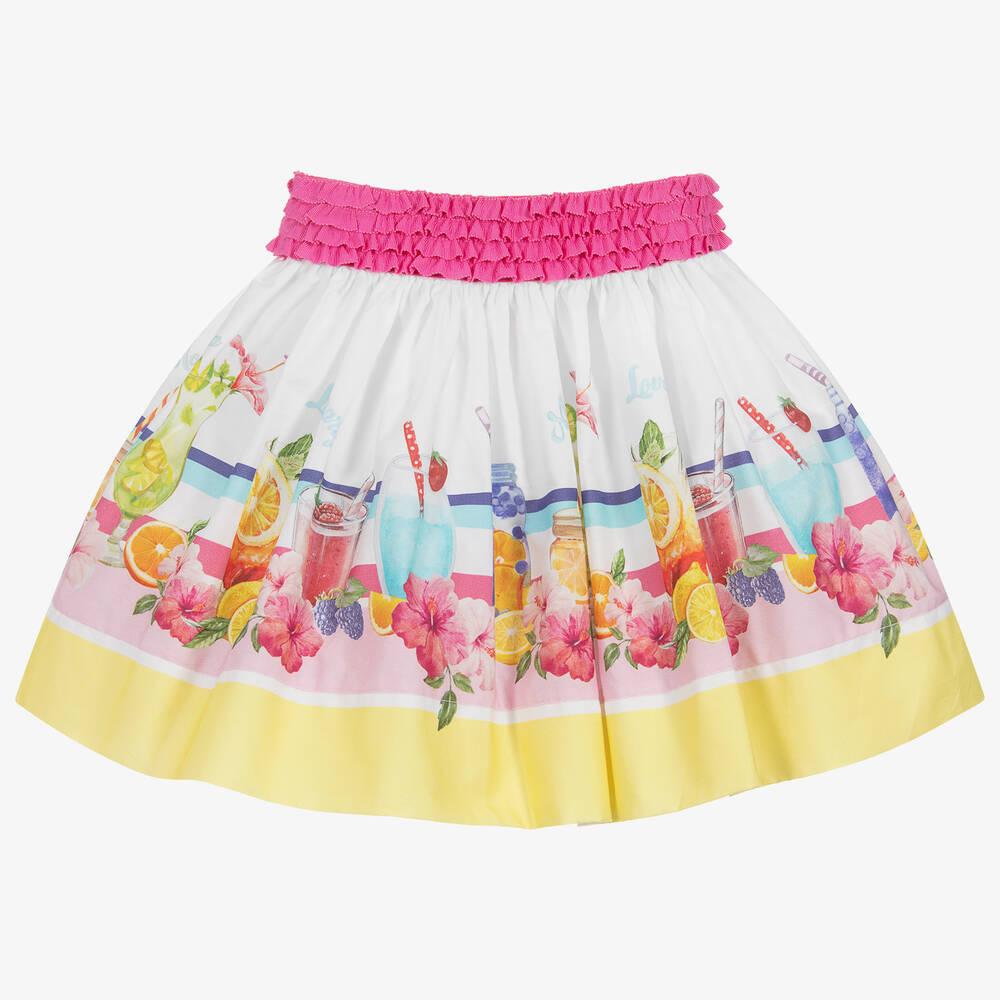 Monnalisa-Pink & Yellow Cotton Skirt | Childrensalon Outlet