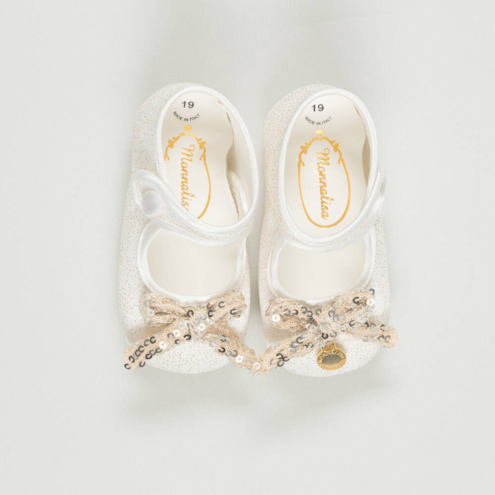 Monnalisa-Preloved Baby Girls Ivory & Gold Pre-Walkers (9-12 months) | Childrensalon Outlet