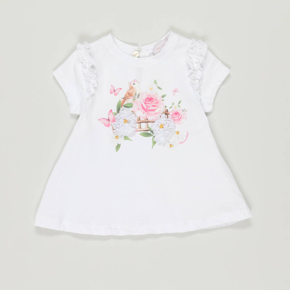 Monnalisa-Preloved Girls White Cotton Floral Dress (6 months) | Childrensalon Outlet
