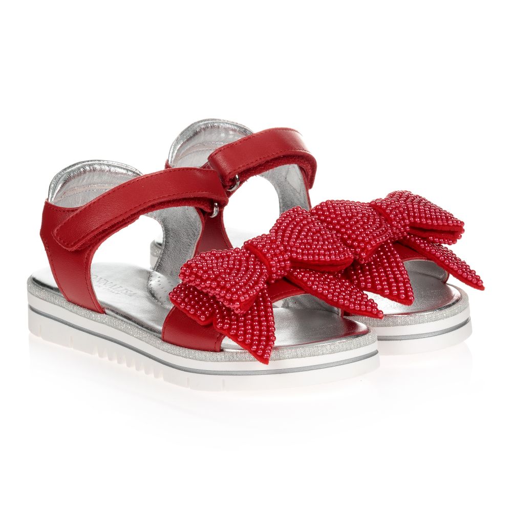 Monnalisa - Red Bow Leather Sandals | Childrensalon