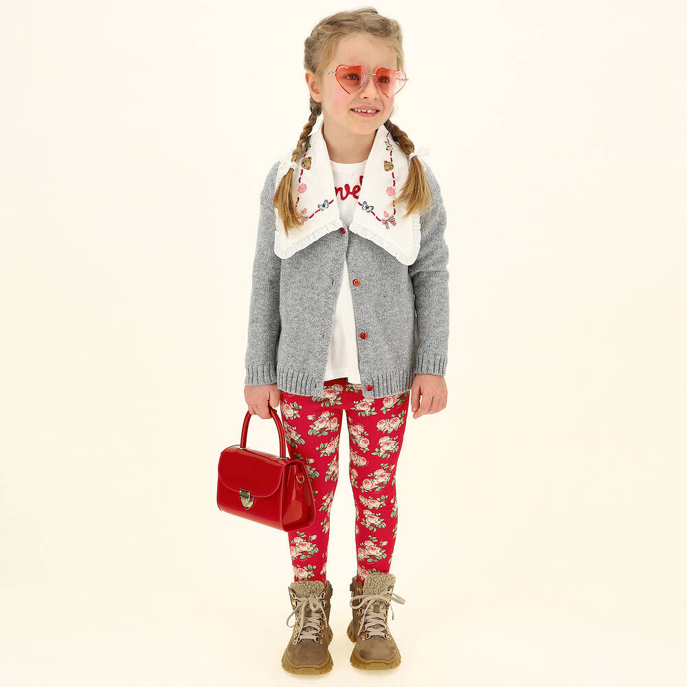 Monnalisa-Red Cotton Floral Leggings | Childrensalon Outlet