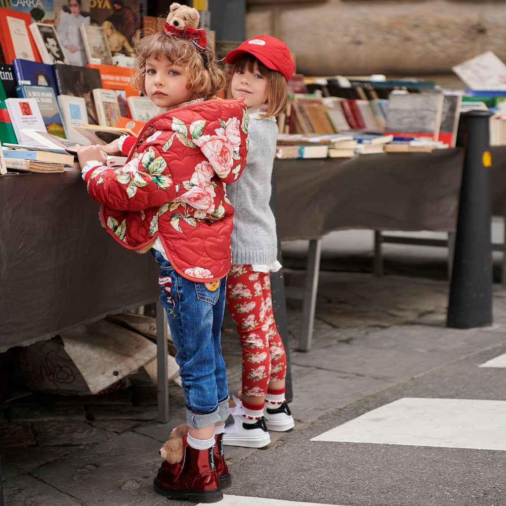 Monnalisa-Red Cotton Floral Leggings | Childrensalon Outlet
