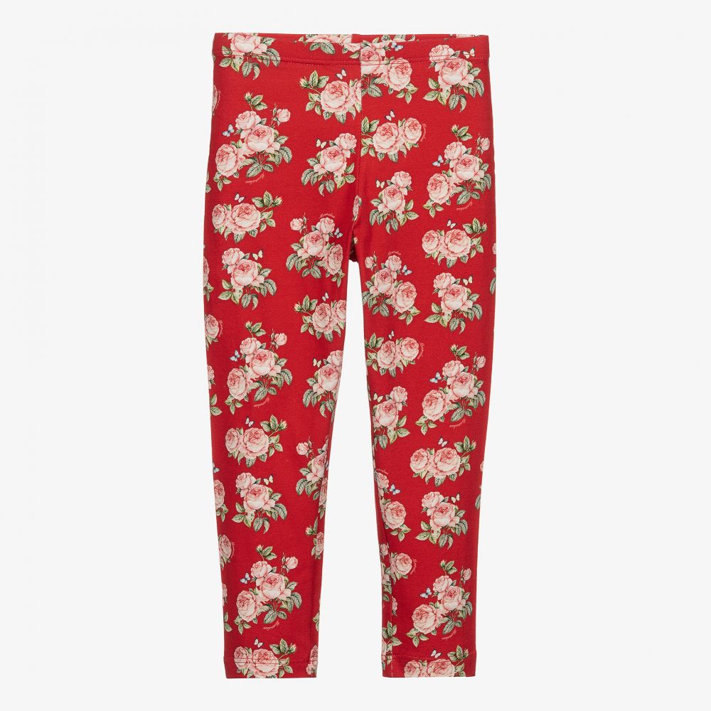 Monnalisa - Rote, geblümte Baumwoll-Leggings | Childrensalon