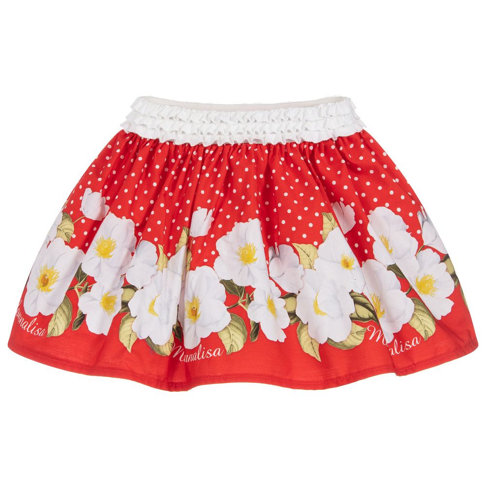 Monnalisa - Red Cotton Floral Skirt | Childrensalon
