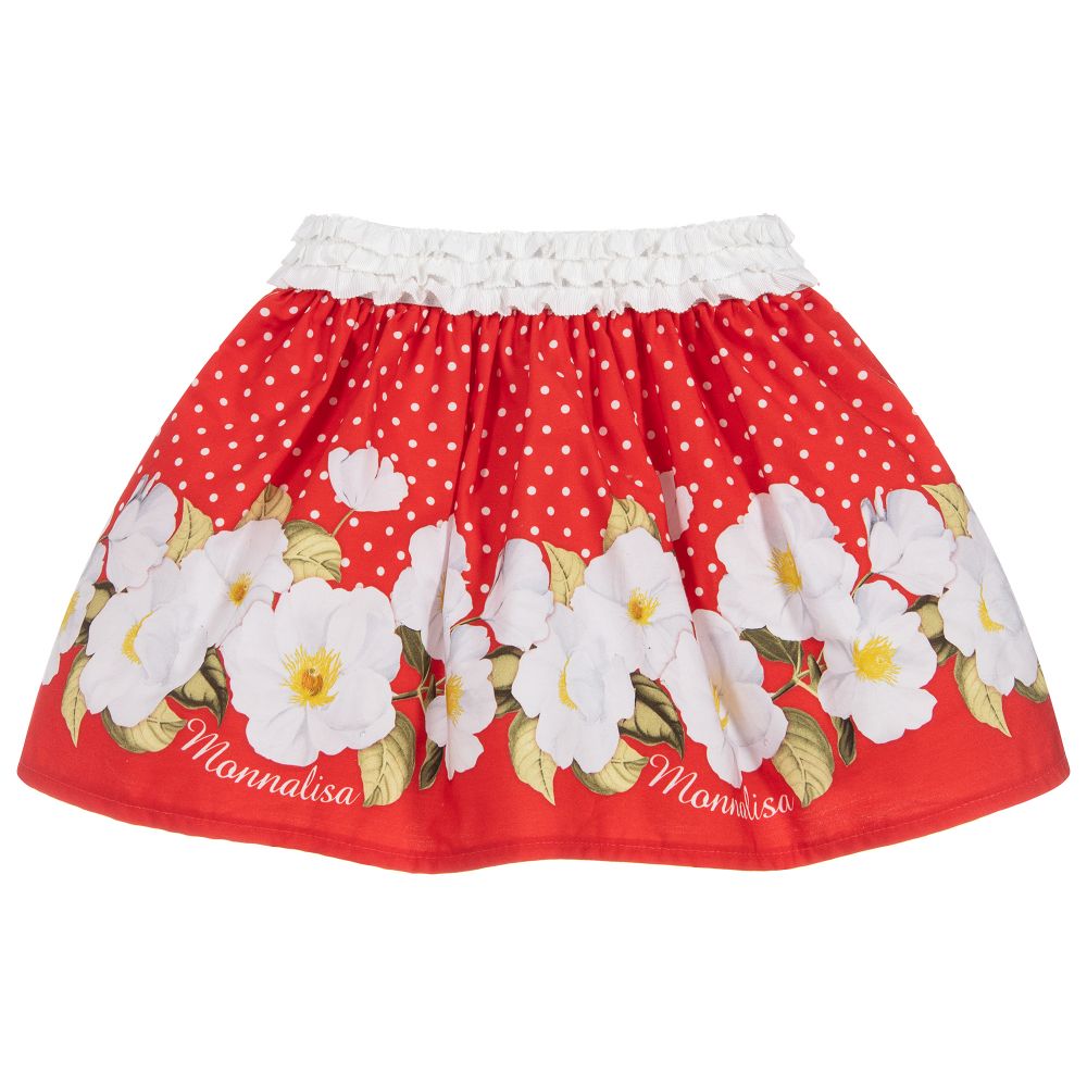 Monnalisa-Red Cotton Floral Skirt | Childrensalon Outlet