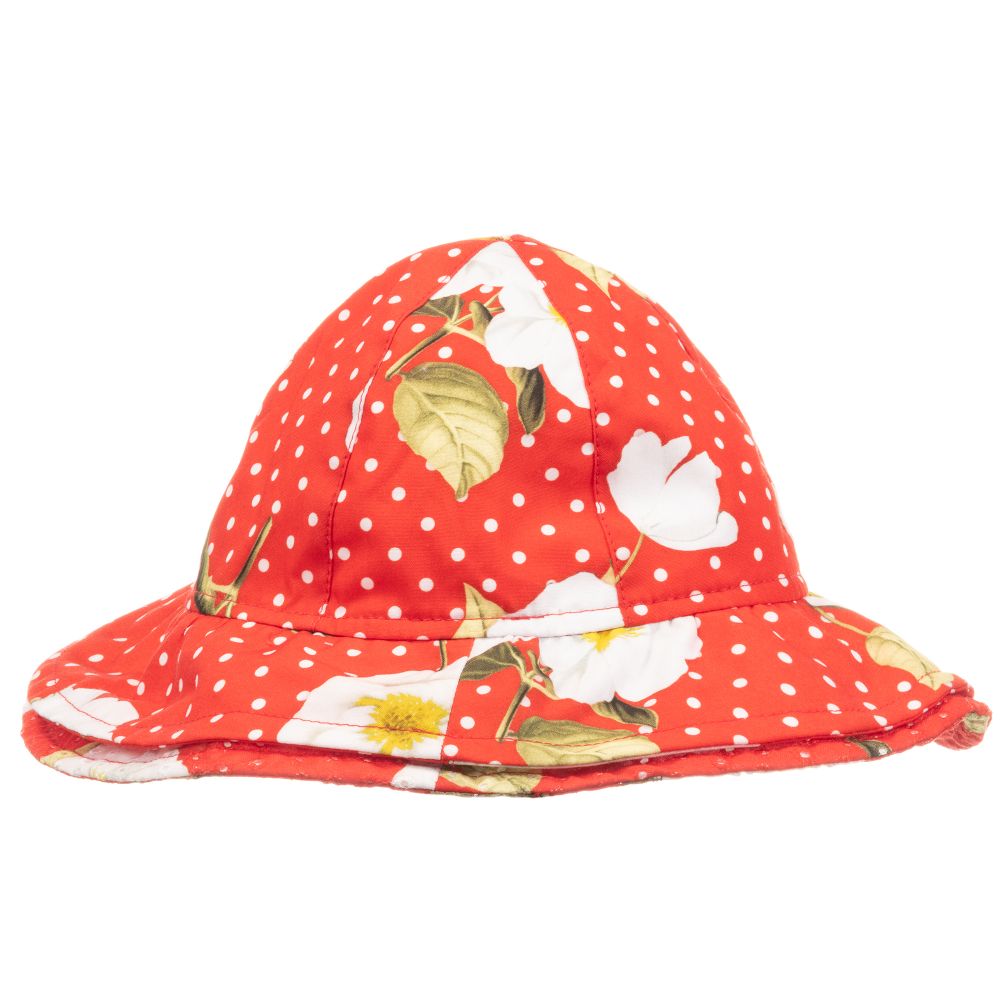 Monnalisa-Red Cotton Floral Sun Hat | Childrensalon Outlet