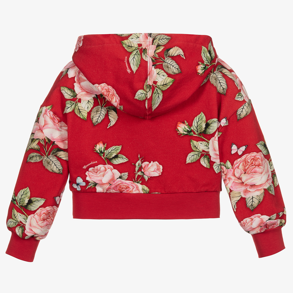 Monnalisa Red Floral Bear Hoodie Childrensalon Outlet