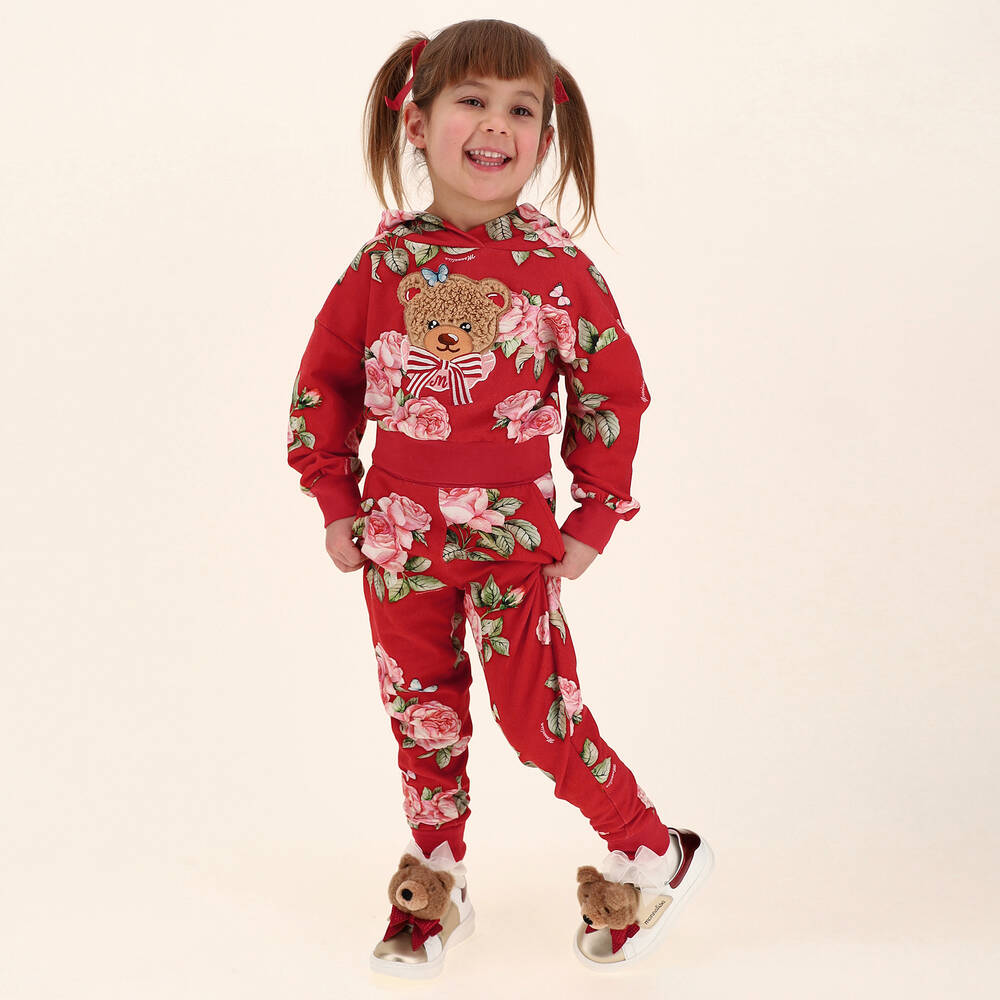Monnalisa-Красная худи с медвежонком и цветами | Childrensalon Outlet