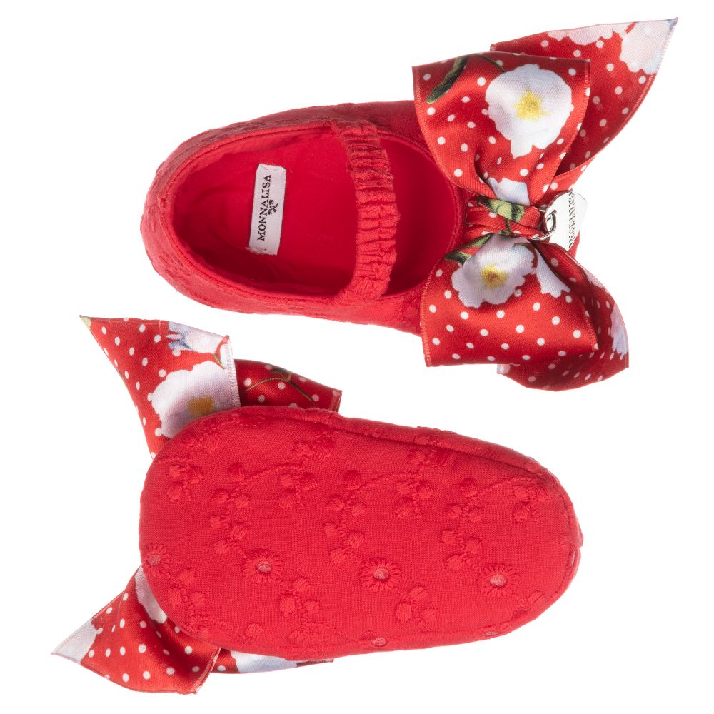 Monnalisa-Red Floral Cotton Pre-Walkers | Childrensalon Outlet