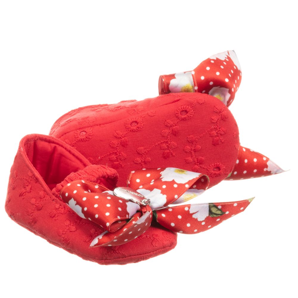 Monnalisa - Red Floral Cotton Pre-Walkers | Childrensalon