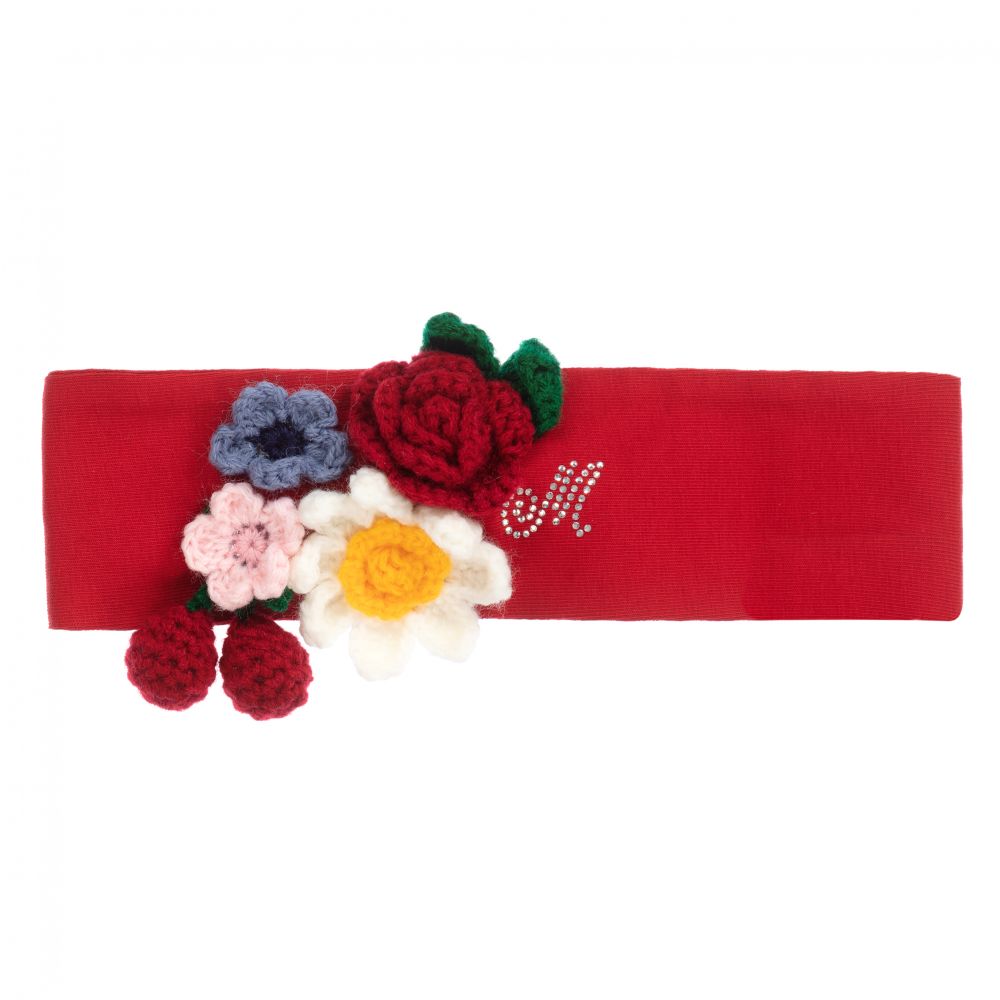 Monnalisa - Красная повязка на голову с цветочным декором | Childrensalon