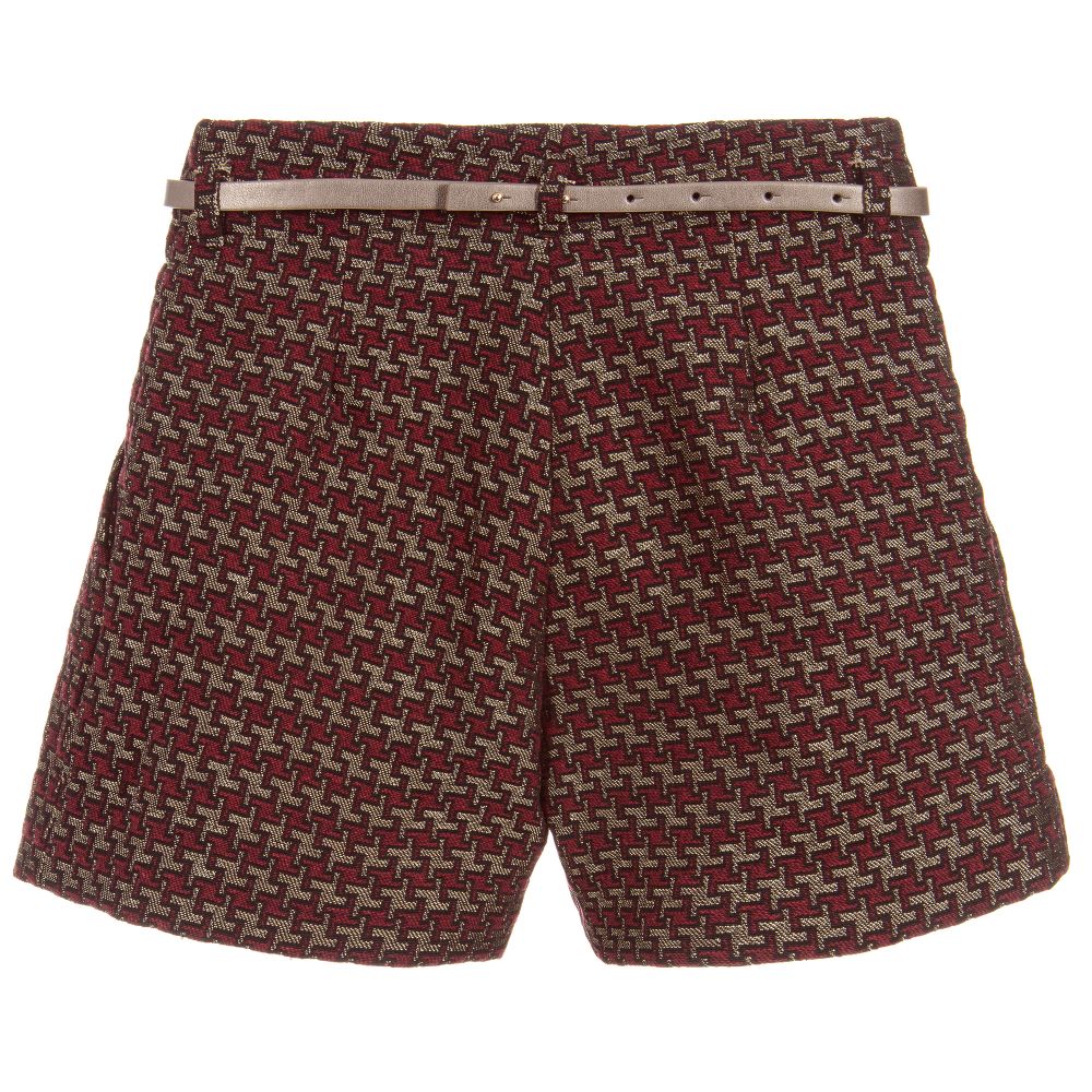 Monnalisa Chic-شورت جاكارد لون أحمر و ذهبي للبنات | Childrensalon Outlet
