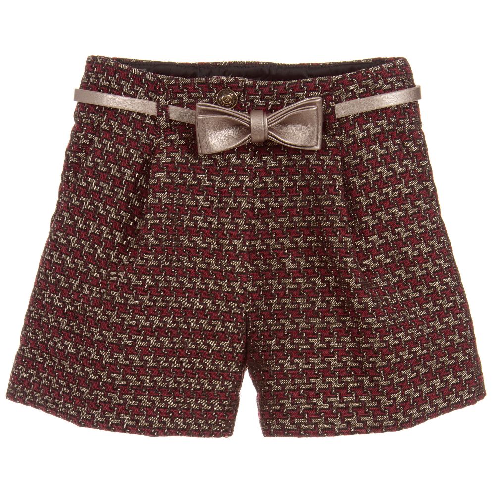 Monnalisa Chic - Red & Gold Jacquard Shorts | Childrensalon